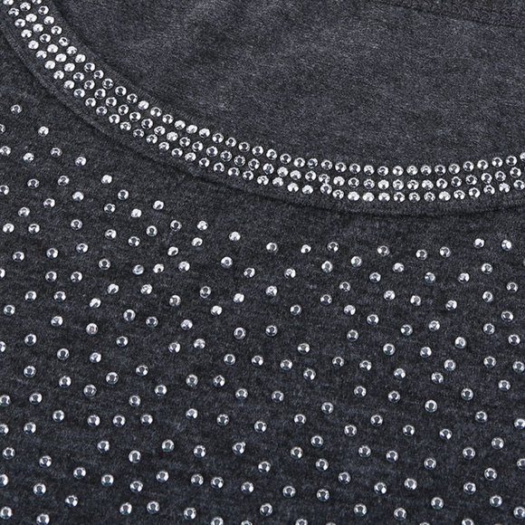 JUST IN! GRAY Rhinestone beaded Long Sleeve Top - Picture 5 of 14